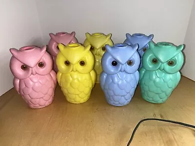 7 Vintage Owl String Lights Patio Camper Blow Mold Pink Blue Kitsch Camping C7 • $28