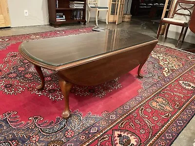 Kling Queen Anne Style Drop Leaf Cherry Coffee Table W/ Glass Top • $199