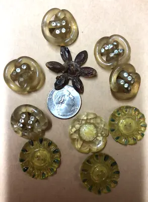 11-Group Of 10 Vintage Sewing Buttons-Celluloid Wood Bakelite Metal  Mixture • $3