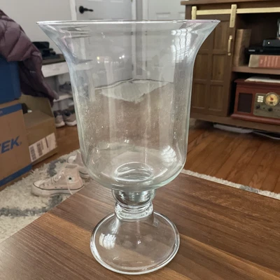 $34 • Buy Large Clear Glass Hurricane 12” Candle Holder  Or Vase