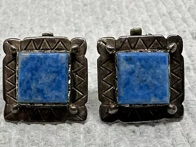 Sterling Silver 925 Framed Lapis Clip On Earrings - Antique Vintage Southwestern • $24