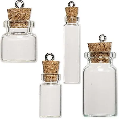 $1 • Buy Little Clear Empty Glass Bottle Keepsake Jar Charm Pendant W/ Cork Lid & Loop