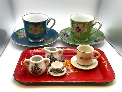 Lot Of Tea Cups And Saucers Miniature And Reg Tray And Souvenir • $9.99