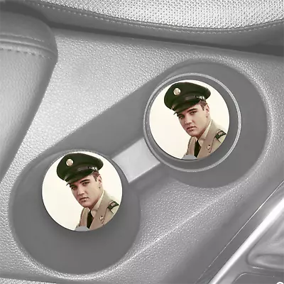 ELVIS PRESLEY PORTRAIT ARMY CUSTOM CAR COASTER 2pc SET CERAMIC SANDSTONE • $16.95