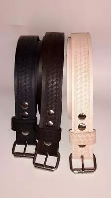 Heavy Duty Basket Wave Amish Hand Made 2  Wide Real Leather Work Belt  Holster • $36.99