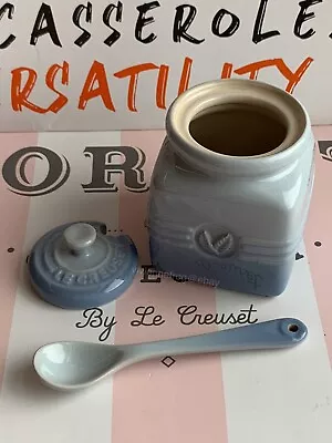 Le Creuset Coastal Blue Mini Sauce Jar Jam Jar? W/spoon Rare Authentic Stoneware • $59.80