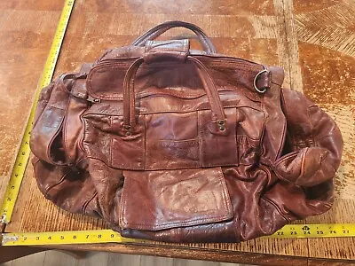 Vintage LEATHER Duffel BAG Gym Maroon Travel Overnight Suitcase Carry On #S19 • $66.55