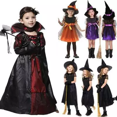 Witch Vampire Victorian Dresses Costume Fancy Dress Kids Girls Children 2-15Year • £15.87