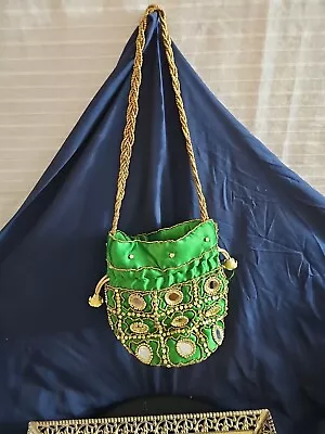 Embroidered Indian Potli Bag Purse Vintage Fabrics Shoulder Beaded Bag • $30.50