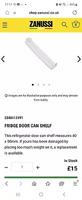 Zanussi ZBB27650SV Integrated 50/50 Fridge Freezer Spare Part Fridge Can Shelf  • £5.99