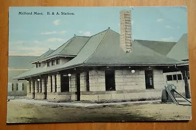 B. & A. Station Milford MA Postcard • $4