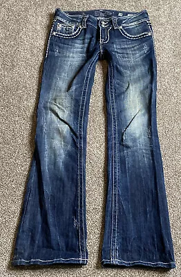 Women’s 28x31 Miss Me Denim Jeans Cross Bling Embroidered Boot Cut Blue Pants • $34