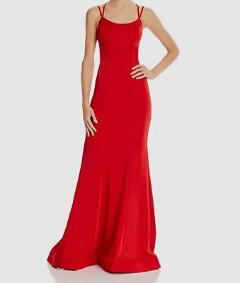 $295 Faviana Women's Red Sleeveless Scoop Neck Lace Up Gown Dress Size 10 • $94.78