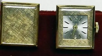 VINTAGE MEN'S CUFFLINKS  PLATO  17 Jewel SWISS MADE WATCH Mechanical Pat.2920363 • $69.45