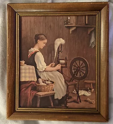 Print Colonial Daughter Of Liberty American Spinning W Frame  14.5 X12.5 Vintage • $19.99