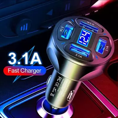 66W Fast Car Charger 4 USB Port + Type C Universal Socket Adapter 3.1A- • £3.25