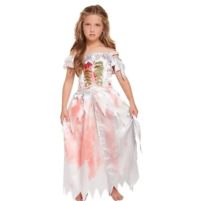 Girls ZOMBIE Kids Gothic Ghost Skeleton Bride Costume Fancy Dress Halloween UK • £9.28