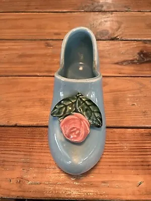 McCoy Art Pottery Blue Dutch Wooden Shoe Clog Wall Pocket Vase Planter Decor • $10.99