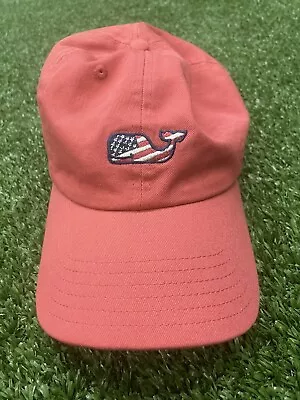 Vineyard Vines Pink Salmon American Flag Whale Logo Hat Adjustable Rare Nice • $12.94