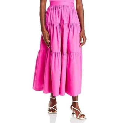 $54 • Buy STAUD | Size 0 | The Sea Skirt Tea-Length Tiered Cotton Poplin Skirt Peony Pink
