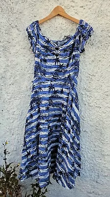 Dolores Collectif Dress Mahaiki Palm Tiki Size 12 Large Holiday  • £18