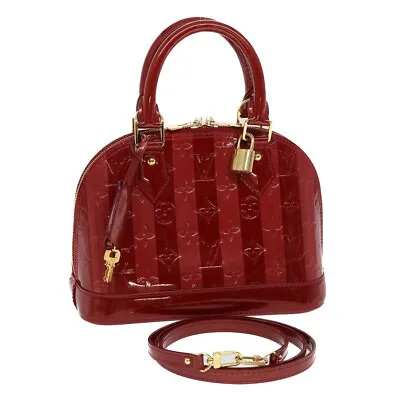 $1334 • Buy LOUIS VUITTON Vernis Rayure Alma BB Hand Bag Red M915593 LV Auth 44749