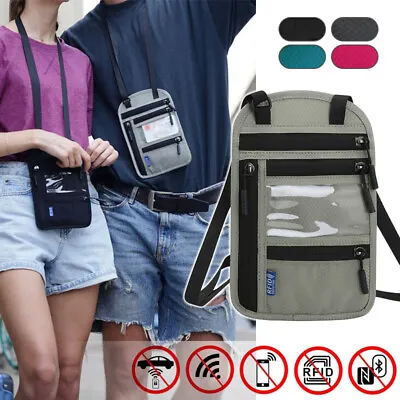 RFID Blocking Travel Body Wallet Passport Holder Neck Shoulder Document Bag Case • £8.51