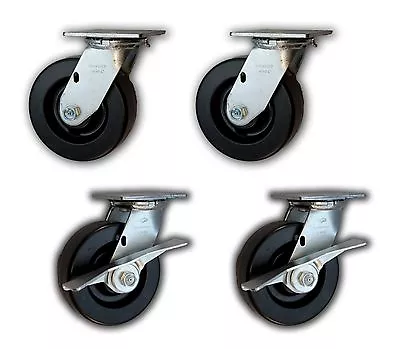 6  X 2  Heavy Duty Swivel Casters W/ Phenolic Wheels 4800# (4 PK; 2 With Brakes) • $76.50