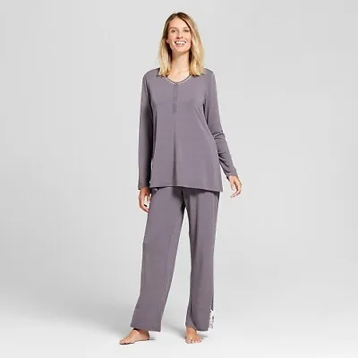 Lamaze Women Nursing Long Sleeve Henley Top & Pants Pajama Set Graphite Large • $8