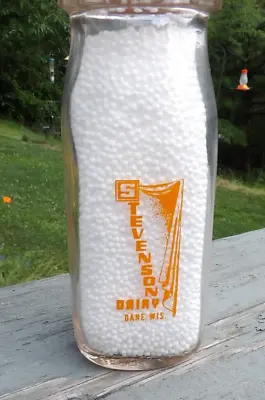 Vintage 1955 Stevenson Dairy Orange Paint Half Pint Milk Bottle Dane Wisc. • $24.95