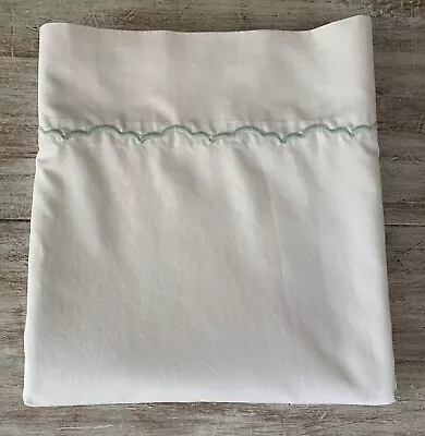 Vintage Pepperell White Embroidered Green Scallop Carlin Full Double Flat Sheet • $16