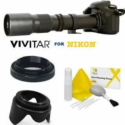 Vivitar 500mm/1000mm F8 Preset Telephoto Lens For Nikon D3200 D3100 D3000 D60 • $113.64