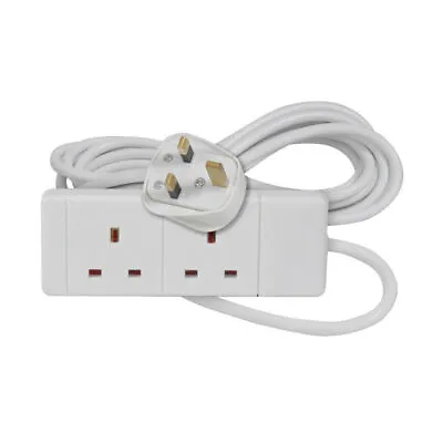 £12.45 • Buy 2 Way/Gang 6M Long Surge Protected Lead UK Plug Extension Cable Socket-White