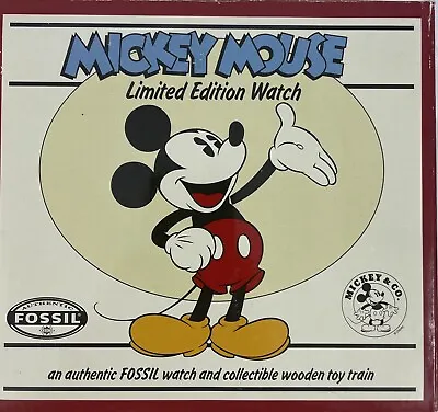 Mickey Mouse Watch Disney Fossil Watch & Wood Toy Train LI 1452 1994 4205/15000 • $139.77