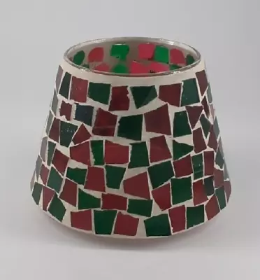 CANDLE JAR SHADE Mosaic Topper Red & Green Glass 4  Tall Holiday Décor • $13.23