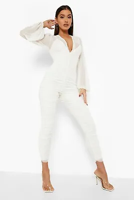 Boohoo RUCHED MESH BALLOON SLEEVE JUMPSUIT • £18