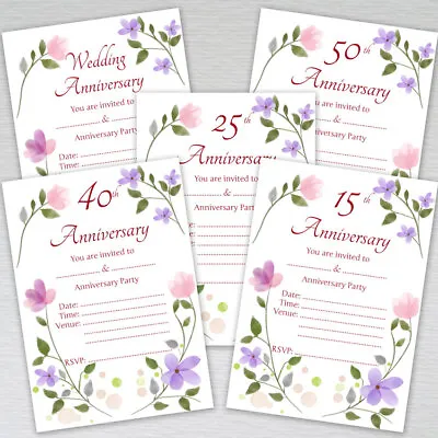 202530354045505560th Wedding Anniversary Invitations Pack Floral Invites • £2.99