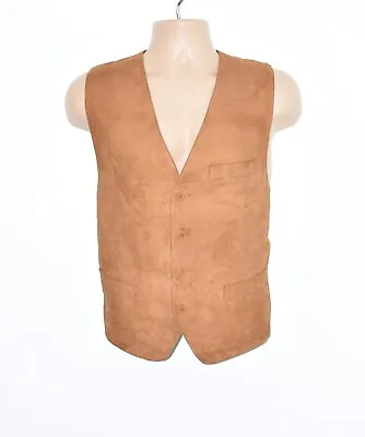 Men's Real Leather Cowboy Western Biker Brown Vest Waistcoat Size L • £34.99