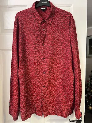 Just Cavalli Mens Long Sleeve Shirt Red Black Leopard Print Animal 54 XL • £64.99