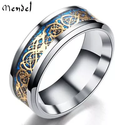 MENDEL Mens Celtic Blue Stainless Steel Dragon Wedding Band Ring For Men Women • $11.99