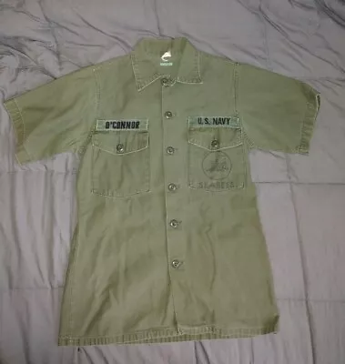 Vintage 70s 80s US NAVY SEABEES Utility Shirt 14 1/2 X 33 Small • $15