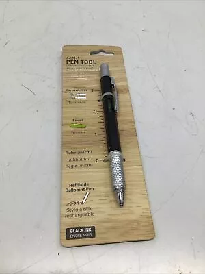 Kikkerland 4 In 1 Black Pen Tool Screwdriver Level Ruler Pen New • $9.95