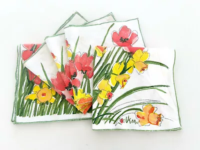 Vintage Vera Neumann Napkins SET Of 5 Floral Linen 70s Style White • $16.85