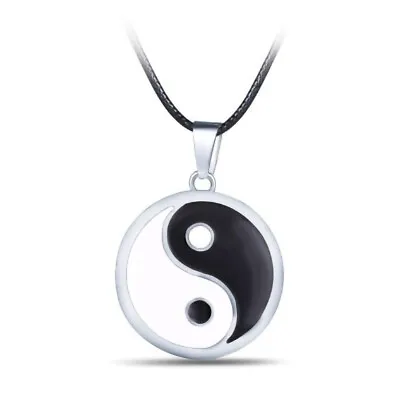 Black & White Yin Yang Pendant Mens Women String Rope Adjustable Necklace UK • £3.99