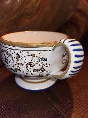 Deruta Fontana Dolce Ceramic Tableware Hand Painted Italy Footed Handle Mug $60 • $22