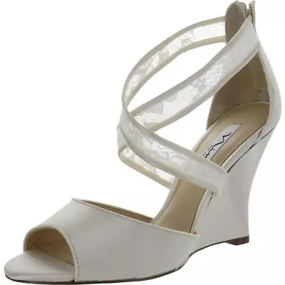 Nina Womens Elyana Ivory Satin Lace Heels Wedges Shoes 10 Medium (BM)  4030 • $9.99