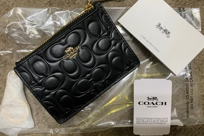 £49 • Buy New & Tag Authentic Coach Black Signature Small Zip ID Wallet Card & Coin Purse