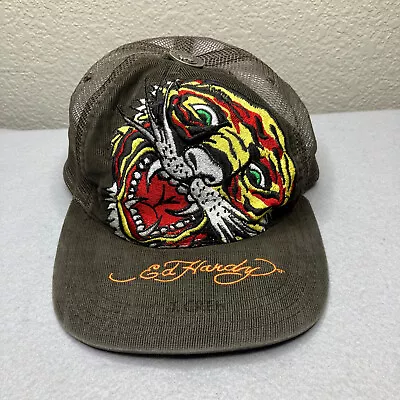 Ed Hardy Hat Mens Snap Back Brown Tiger Christian Audigier Trucker Cap Mesh Back • $39.97