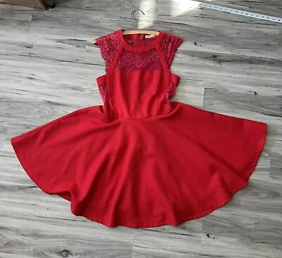 Dainty Hooligan Junior Sz Small Red Lace Dress Sleeveless Goth Punk Swing Pin Up • $15.62