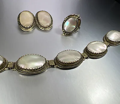 Vintage Whiting And Davis Jewelry Set Parure Mother Of Pearl Ring Sz 5.5 • $99.99